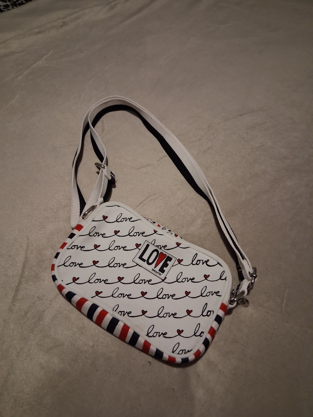 Brighton White 'Love' Crossbody with Red & Navy Trim